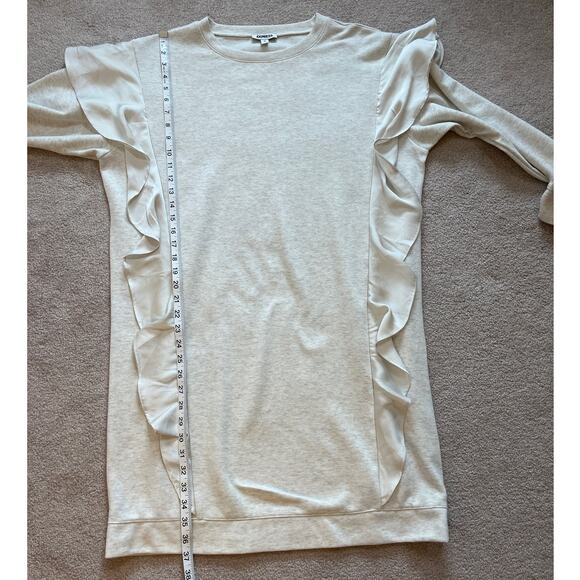 Express Ruffle Long Sleeve Sweatshirt Dress Size L Oatmeal Athleisure Comfy - Picture 6 of 6